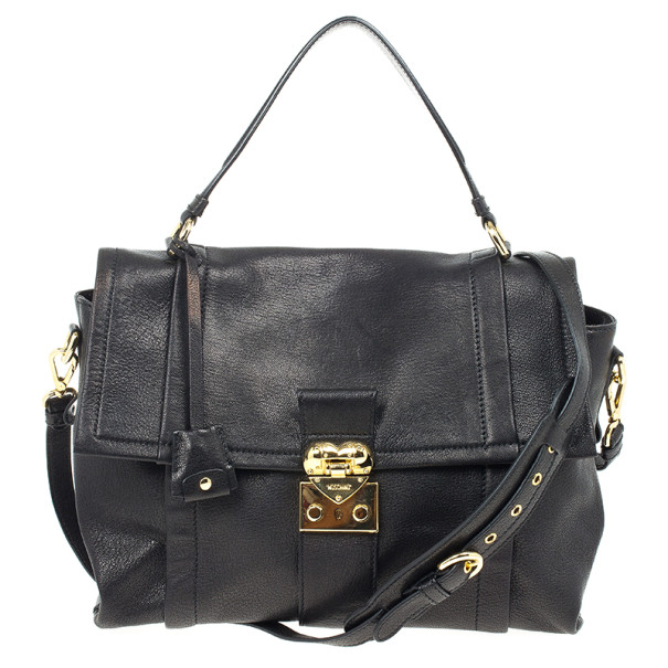 Moschino Large Leather Flap Satchel