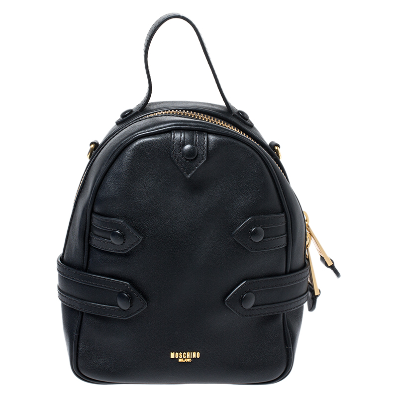 Pre-owned Moschino Black Leather Small Chain Strap Backpack