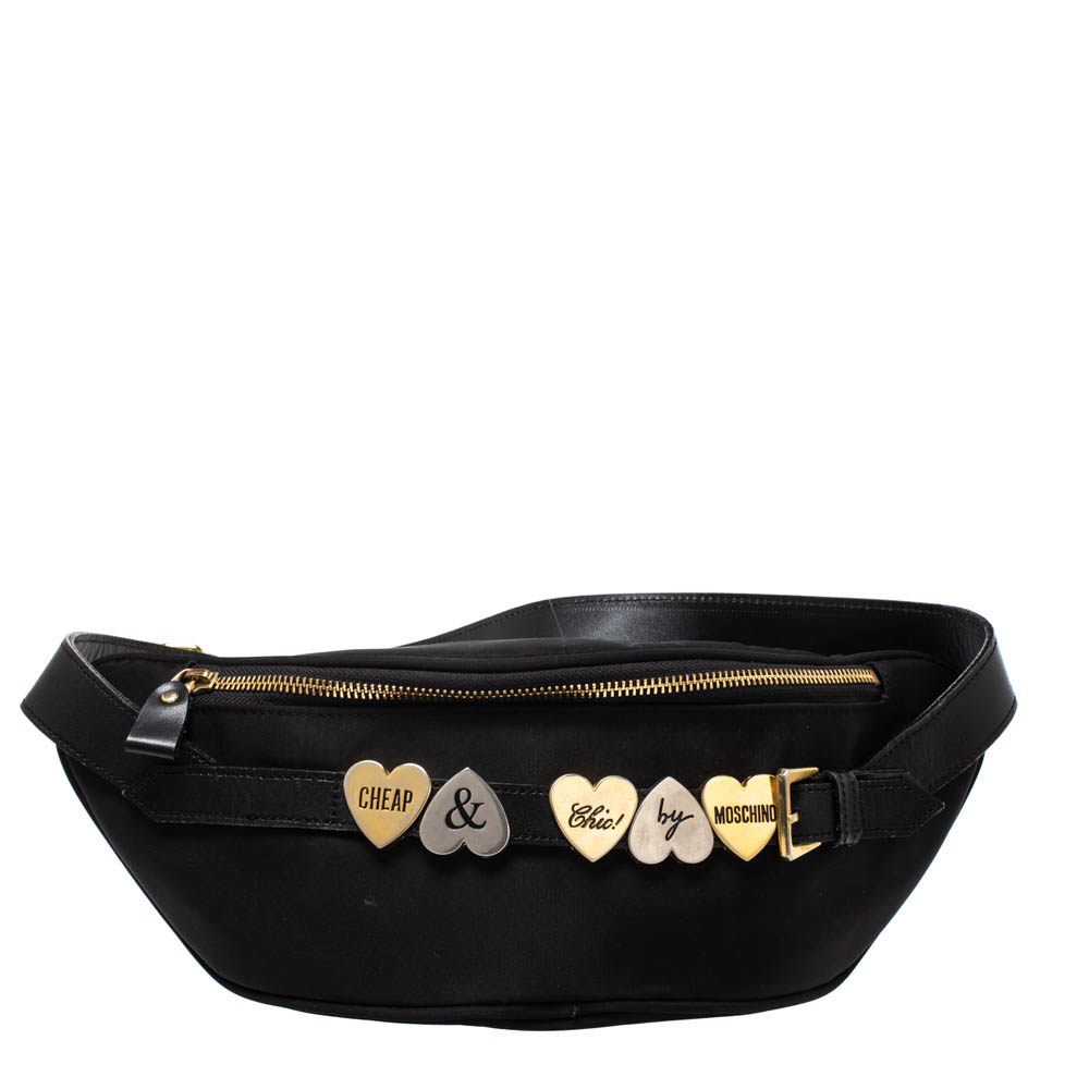 Pre Owned Moschino Black Nylon and Leather Belt Bag