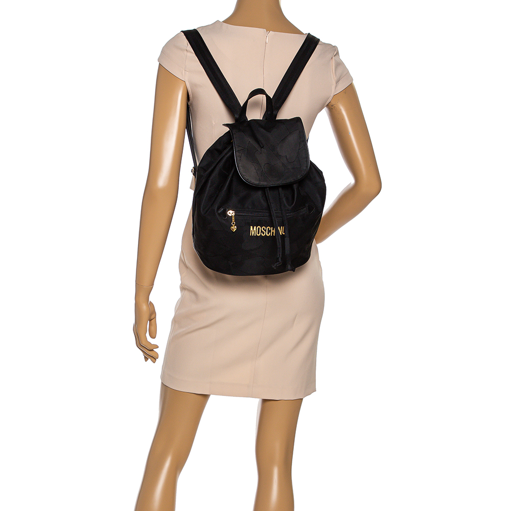 

Moschino Black Nylon Logo Flap Backpack