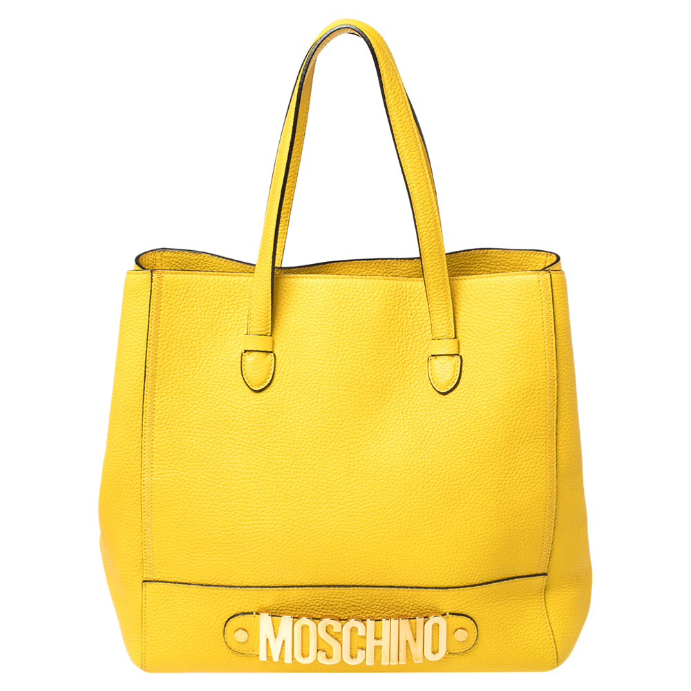 Pre Owned Moschino Yellow Leather Shopper Tote