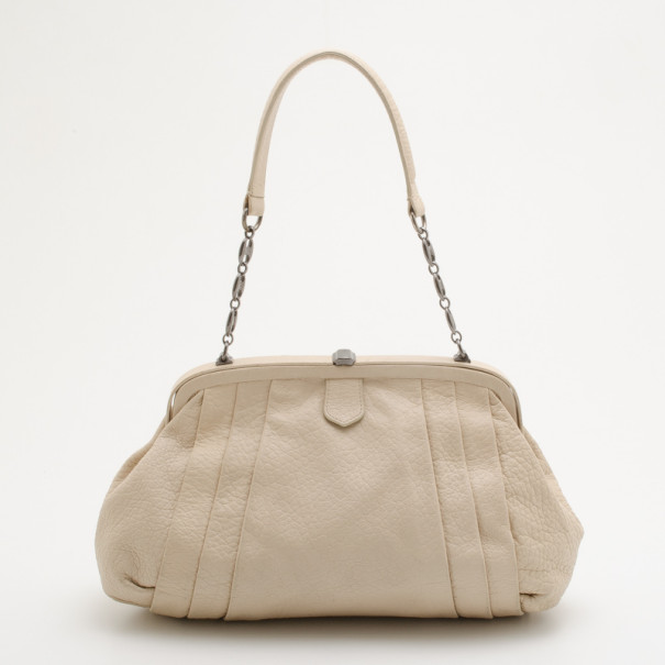 Pre Owned Moschino Beige Leather Pleated Shoulder Bag
