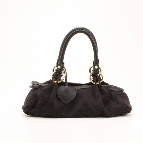 Pre Owned Moschino Monogram Logo Black Shoulder Bag