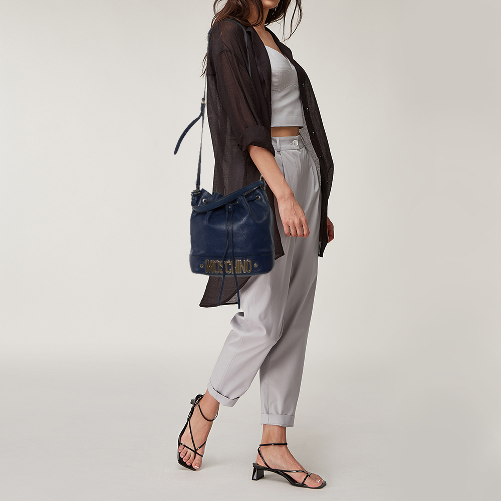 

Moschino Blue Leather Drawstring Bucket Bag