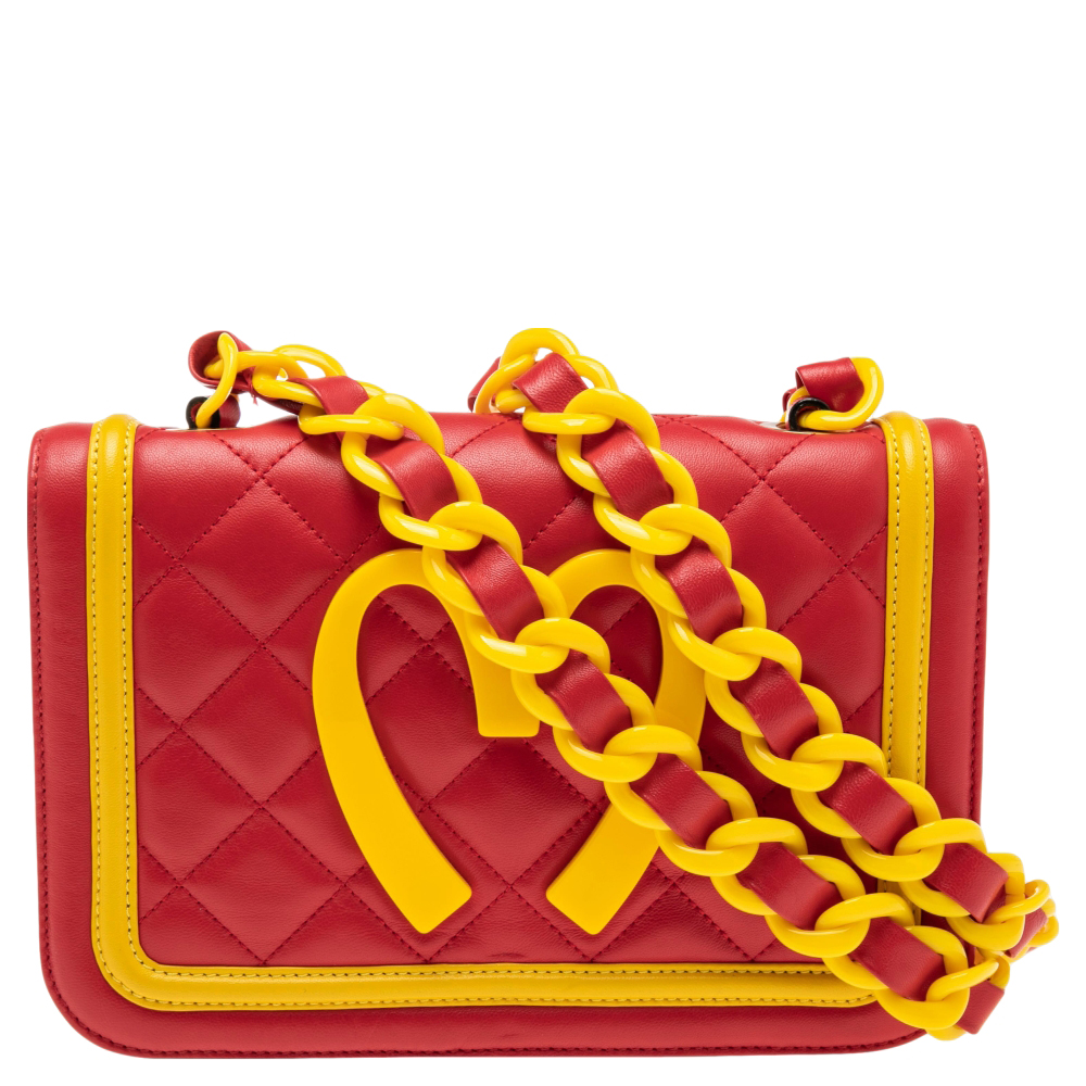 Pre-owned Moschino Red/yellow Quilted Leather Mcdonald's Happy Meal Shoulder Bag