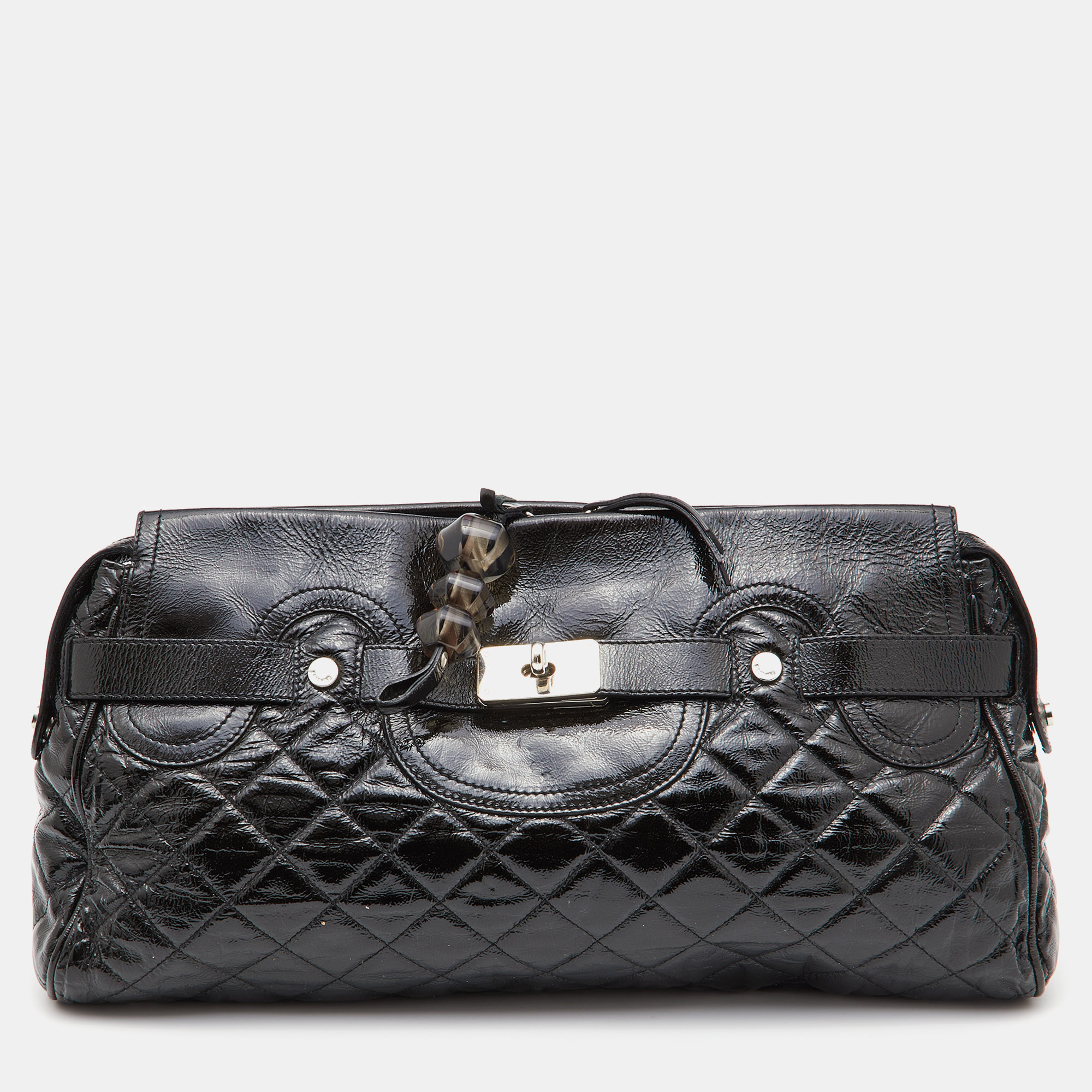 

Moschino Black Quilted Patent Leather Oversize Clutch