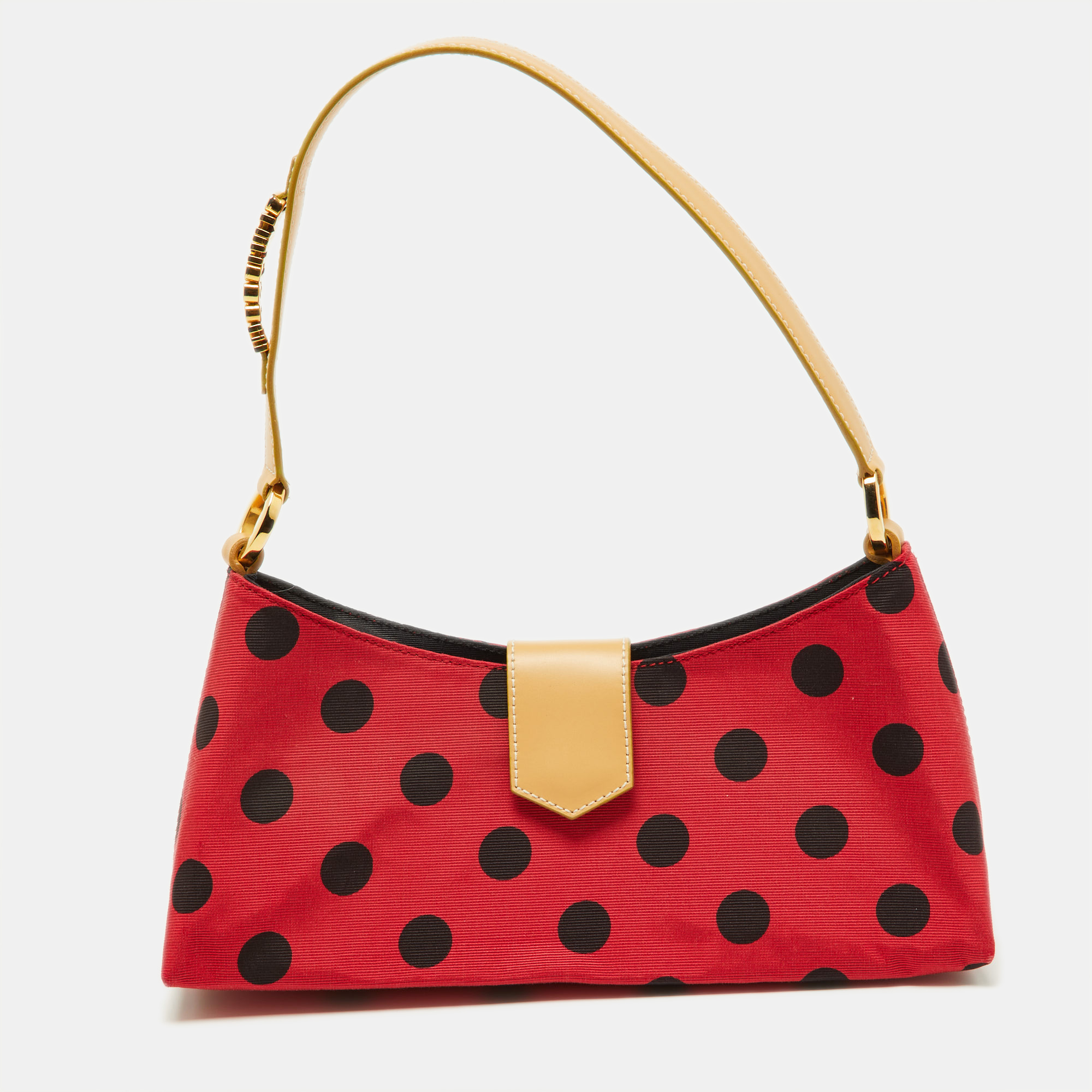 Pre-owned Moschino Red/black Canvas And Leather Polka Baguette Bag