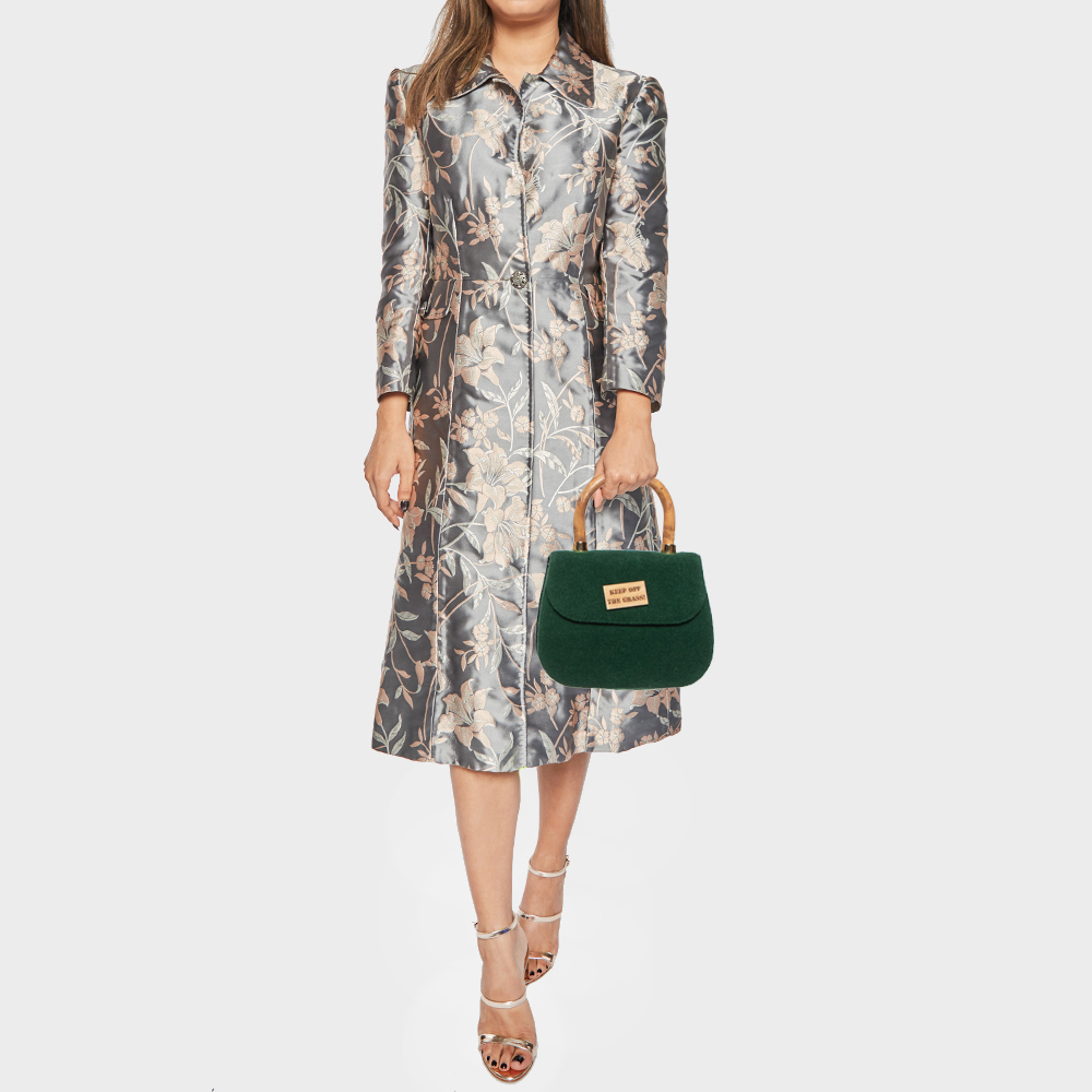

Moschino Green Wool Bamboo Top Handle Bag