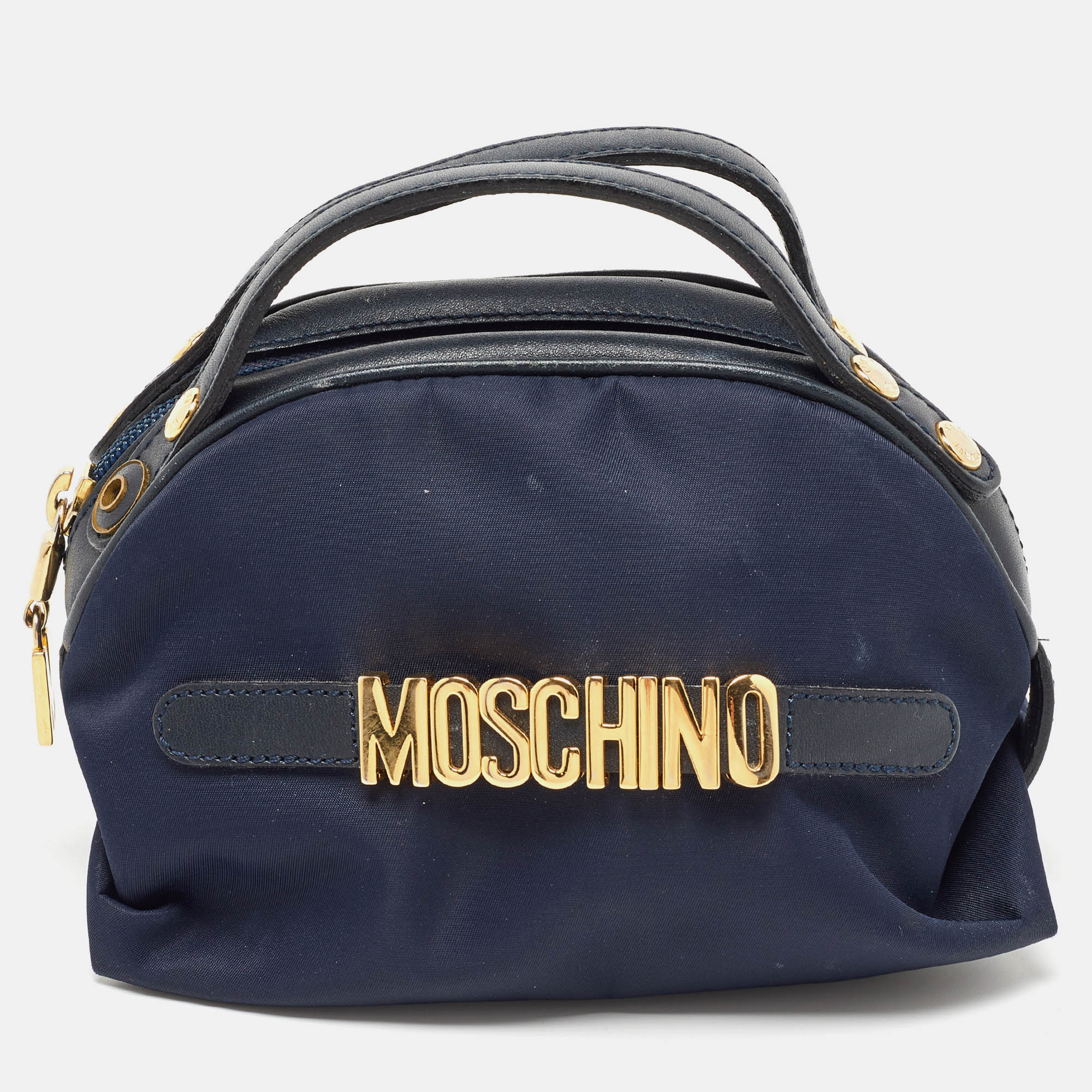 Pre-owned Moschino Blue Nylon And Leather Baguette Bag