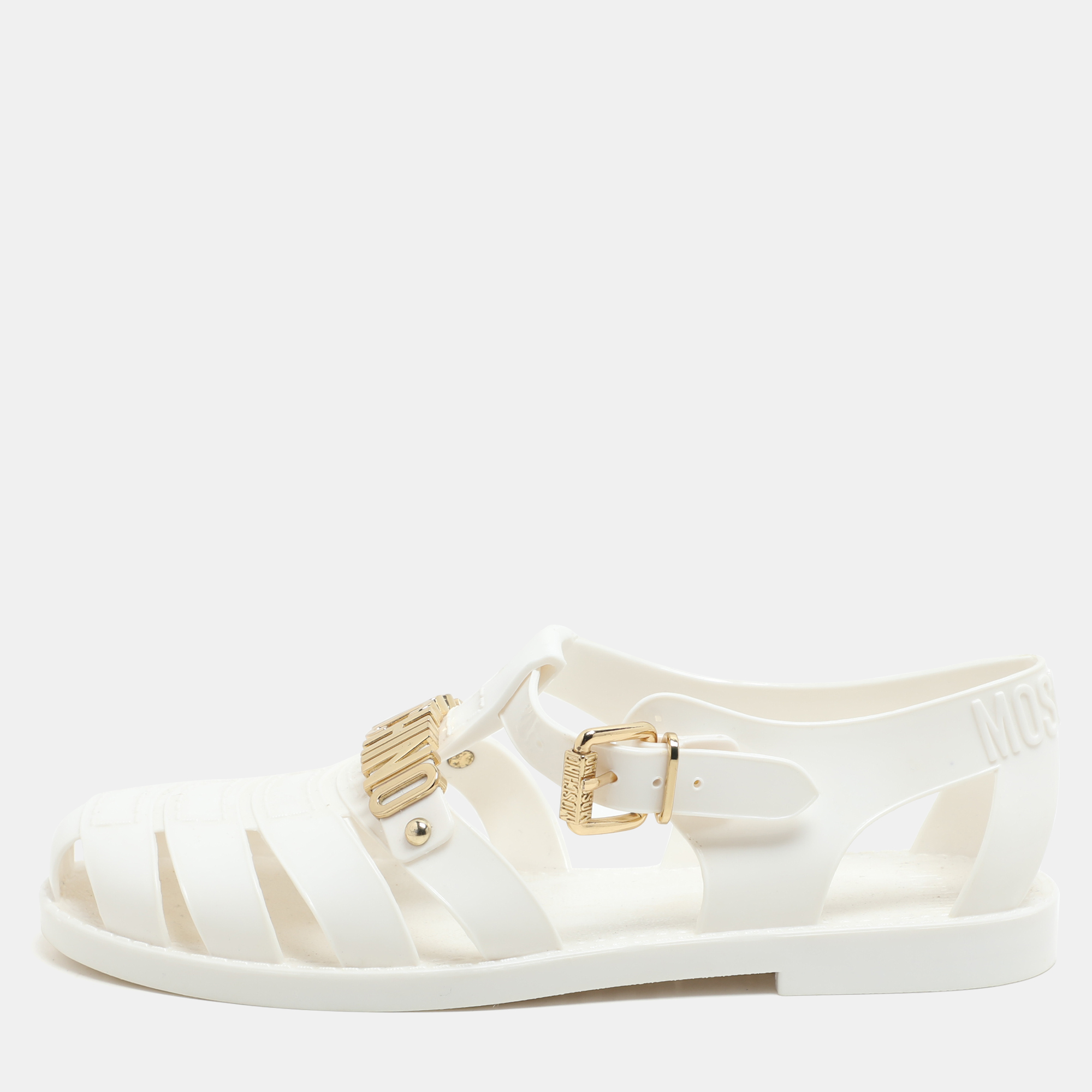 

Moschino White Jelly Logo Flats Size 38