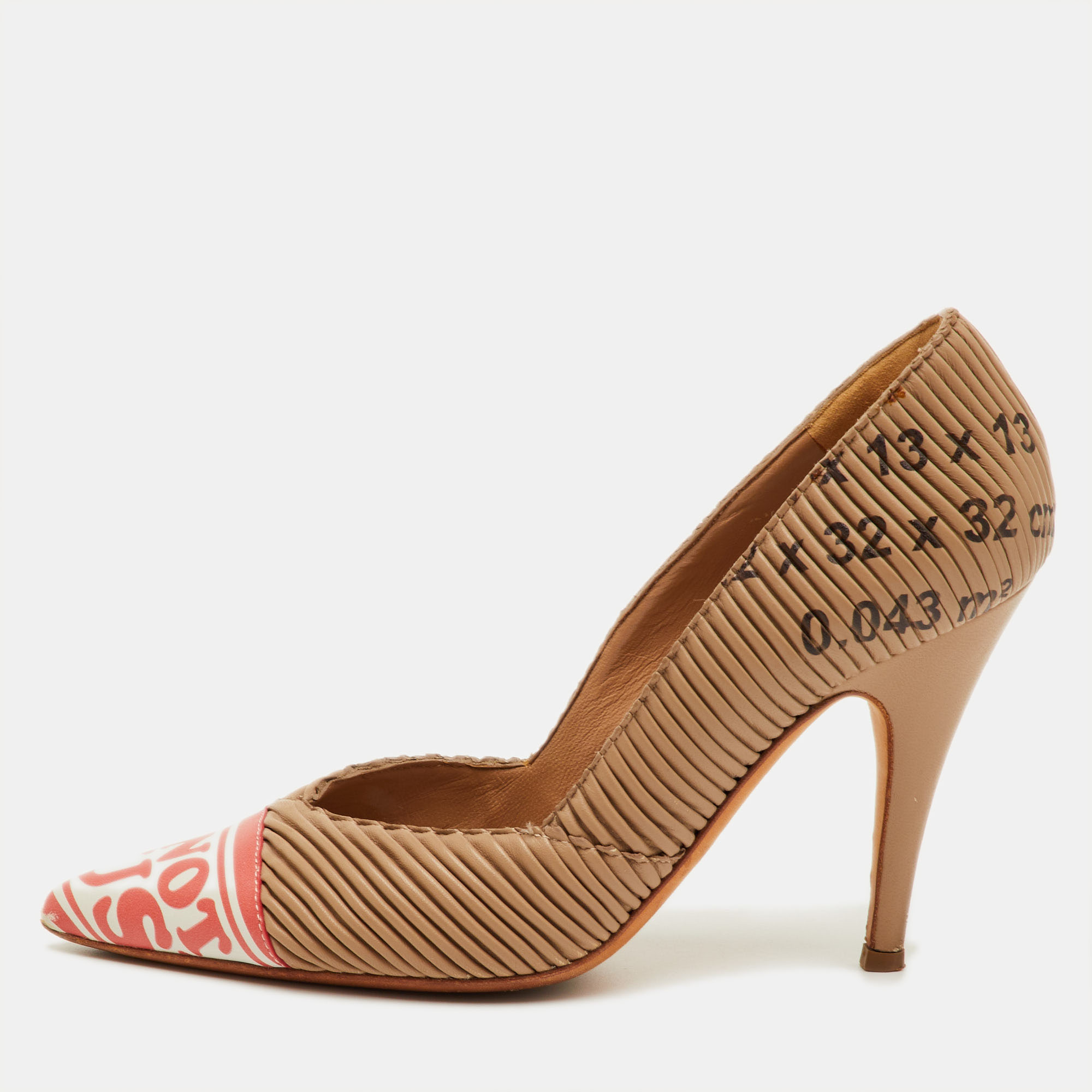 

Moschino Size  Brown Leather Pleated Pointed Toe Pumps