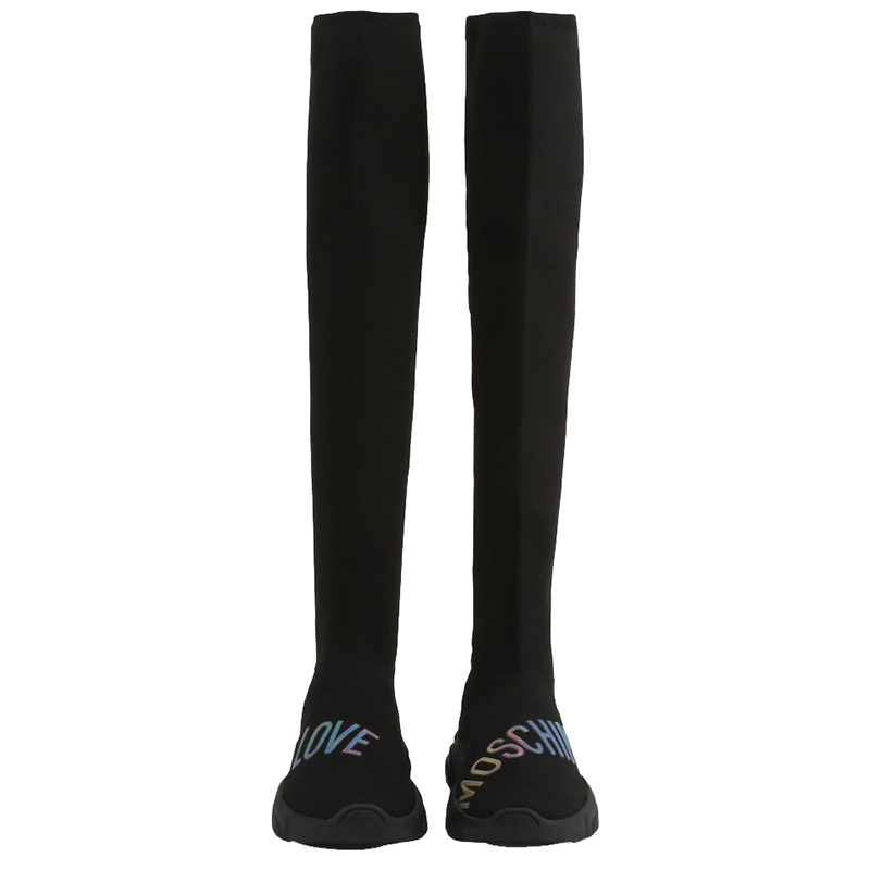 

Love Moschino Black Fabric Over the Knee Boots Size