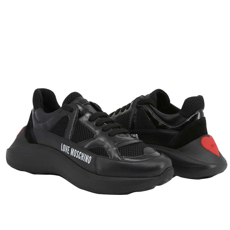 

Love Moschino Black Fabric Lace Up Sneakers Size