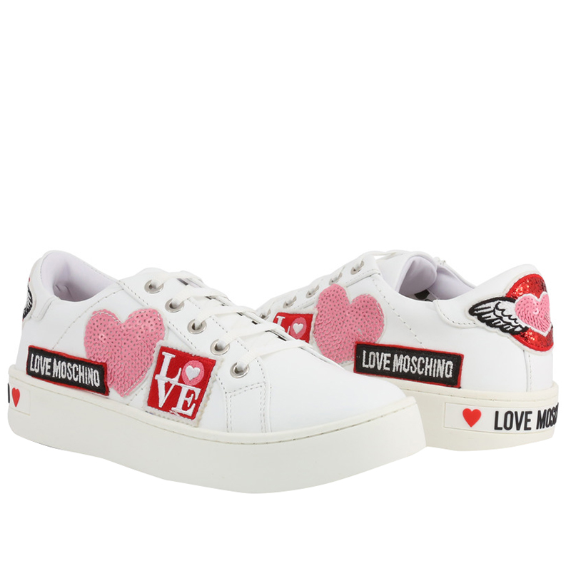 

Love Moschino White Faux Leather Lace Up Sneakers Size