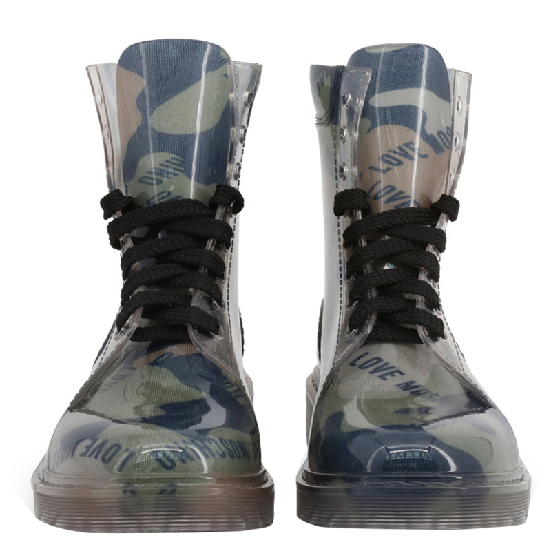 

Love Moschino Green Camouflage Print Rubber and Fabric Ankle Boots Size