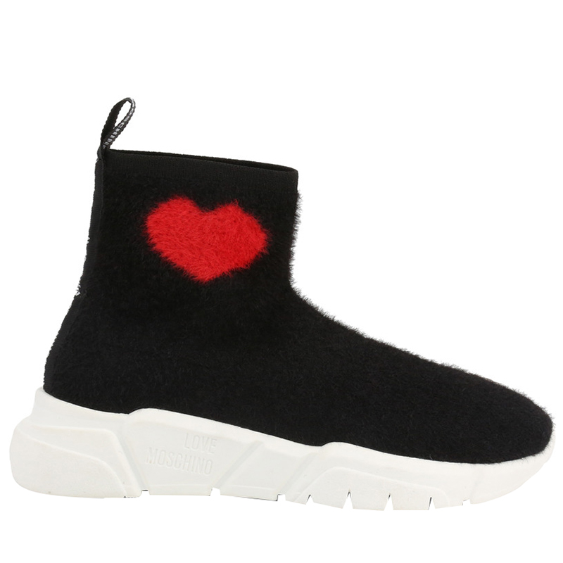 Pre Owned Love Moschino Black Heart Fabric Sneakers Size 37