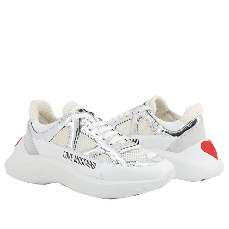 

Love Moschino White Fabric Lace Up Sneakers Size