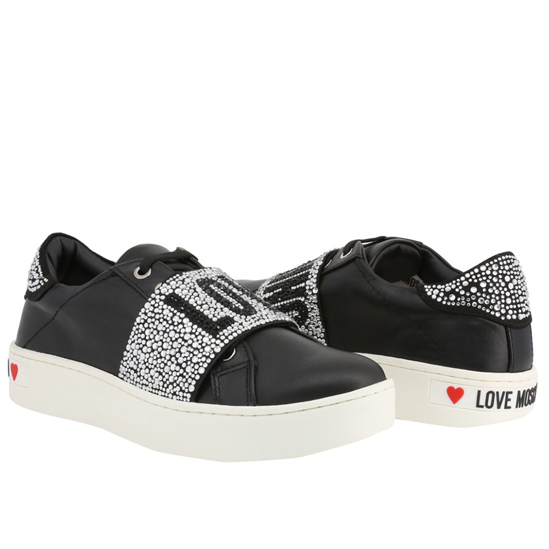 

Love Moschino Black Glitter Faux Leather Platform Sneakers Size