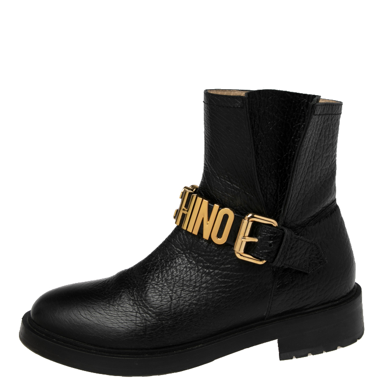 

Moschino Black Leather Logo Chelsea Boots Size