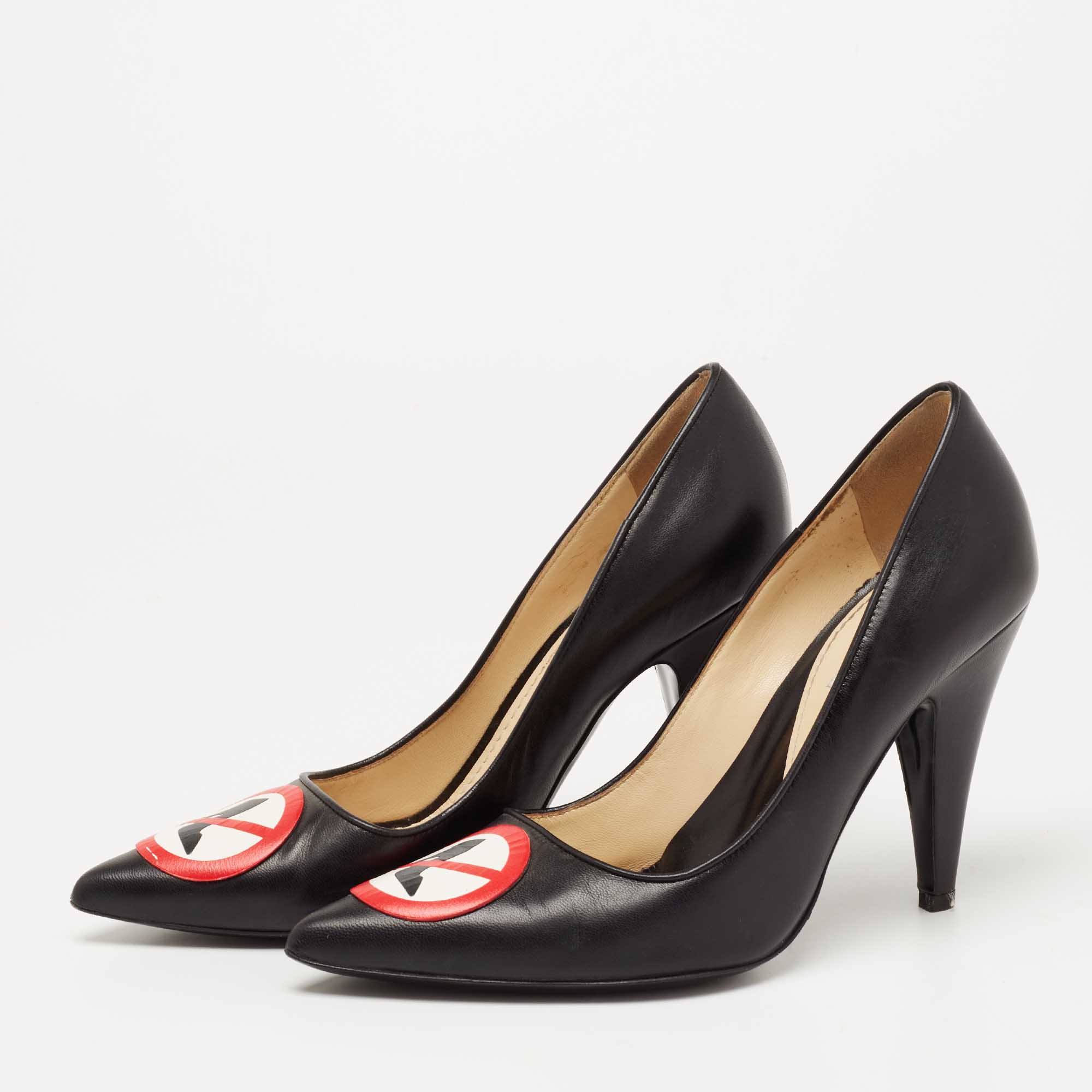 

Moschino Black Leather No Heel Pumps Size