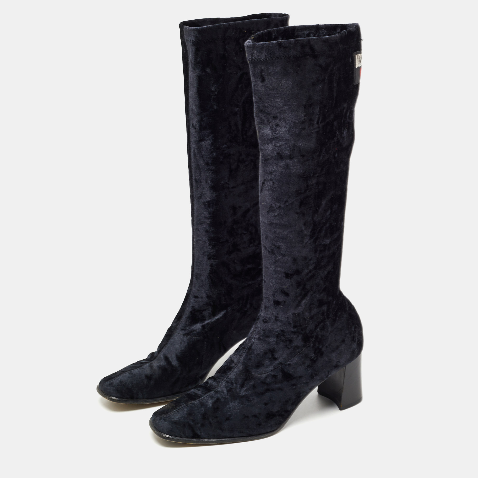 

Moschino Black Velvet Calf Length Boots Size