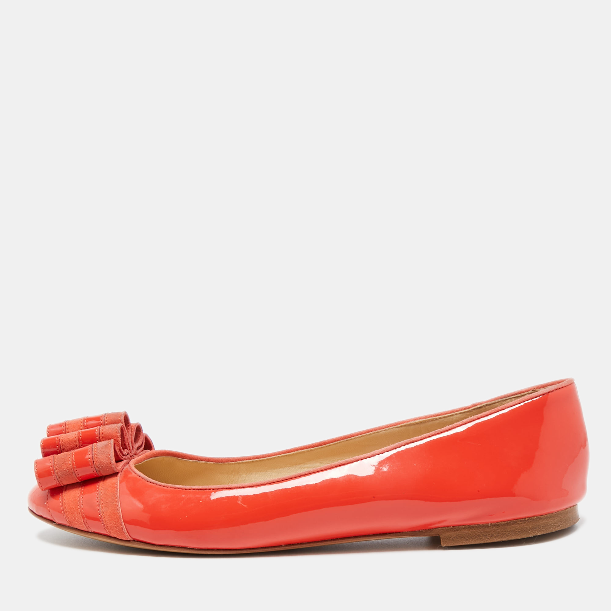 Pre-owned Moschino Orange Patent Leather Ballet Flats Size 40