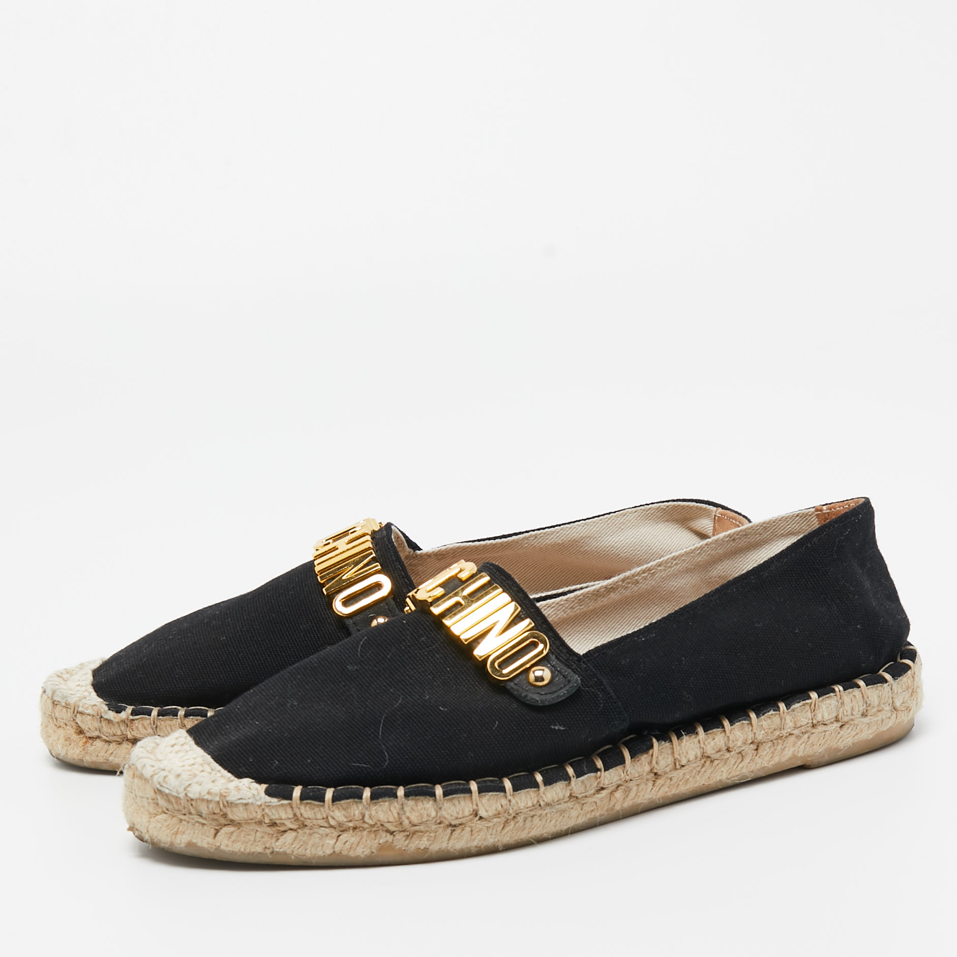 

Moschino Black Canvas Logo Espadrille Flats Size