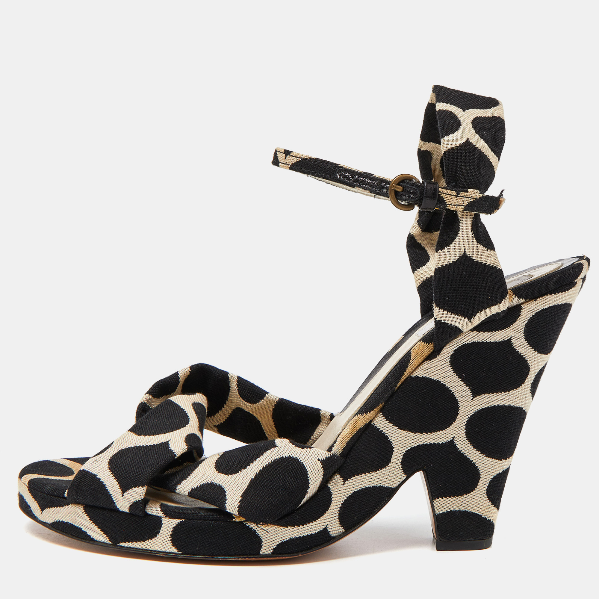 

Moschino Black/White Printed Canvas Ankle Strap Sandals Size