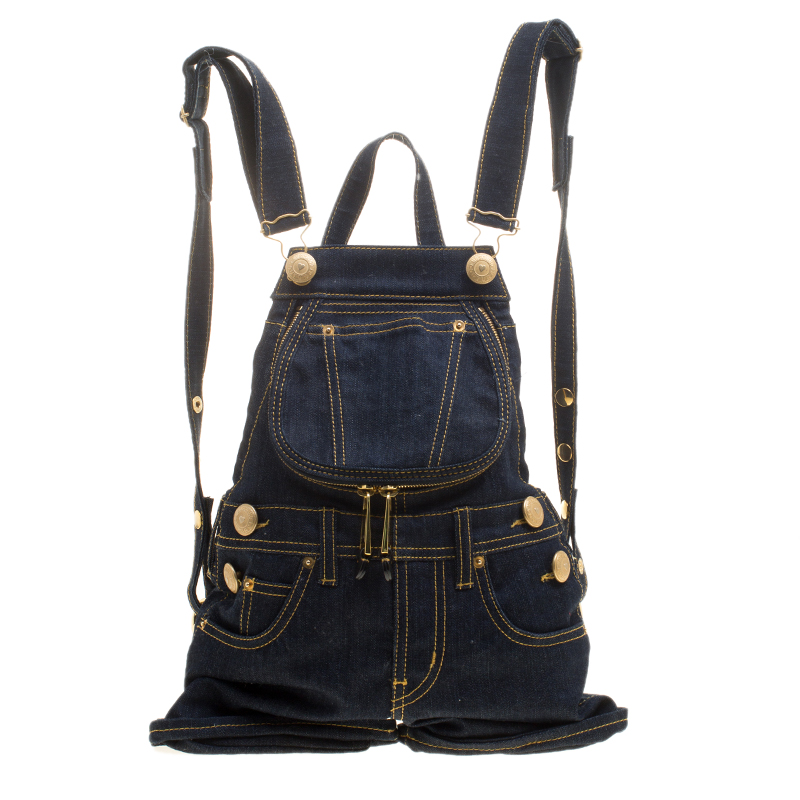 Pre Owned Moschino Blue Denim Overall Backpack