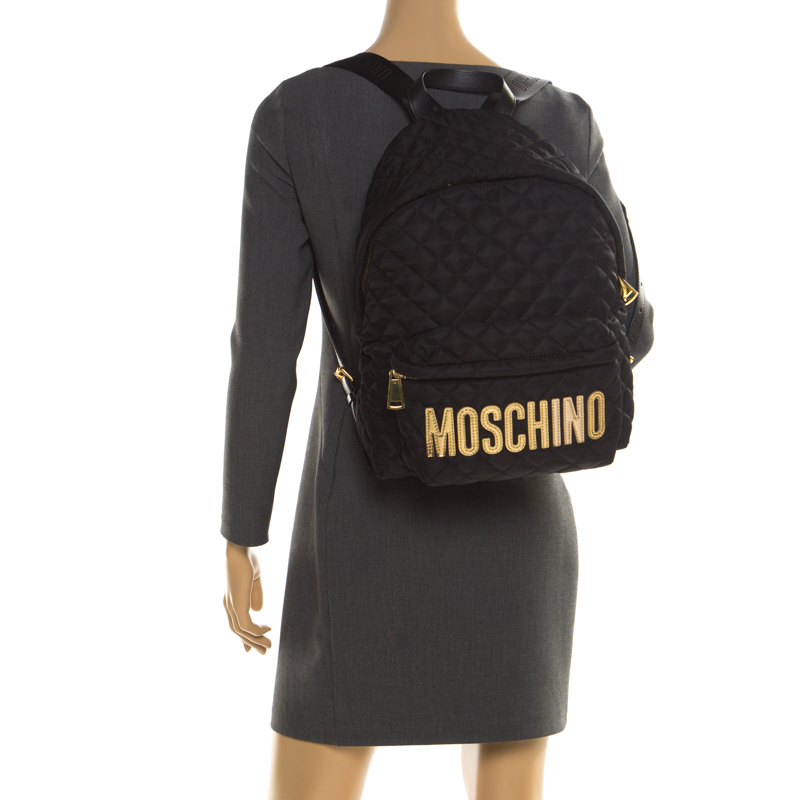 Moschino Black Quilted Nylon Large Logo 