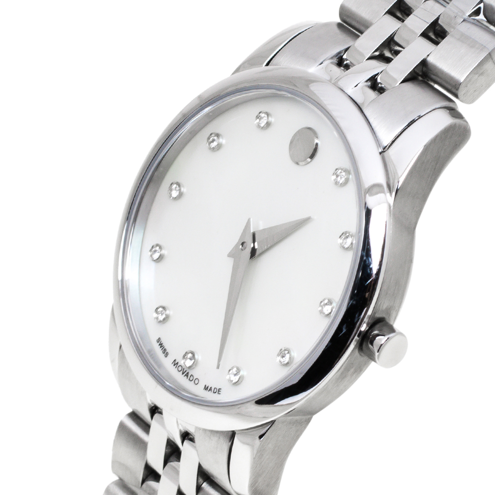 

Movado Mother Of Pearl Stainless Steel Diamond Museum, Silver