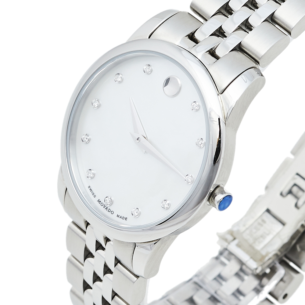 

Movado Mother Of Pearl Stainless Steel Diamond Museum, White