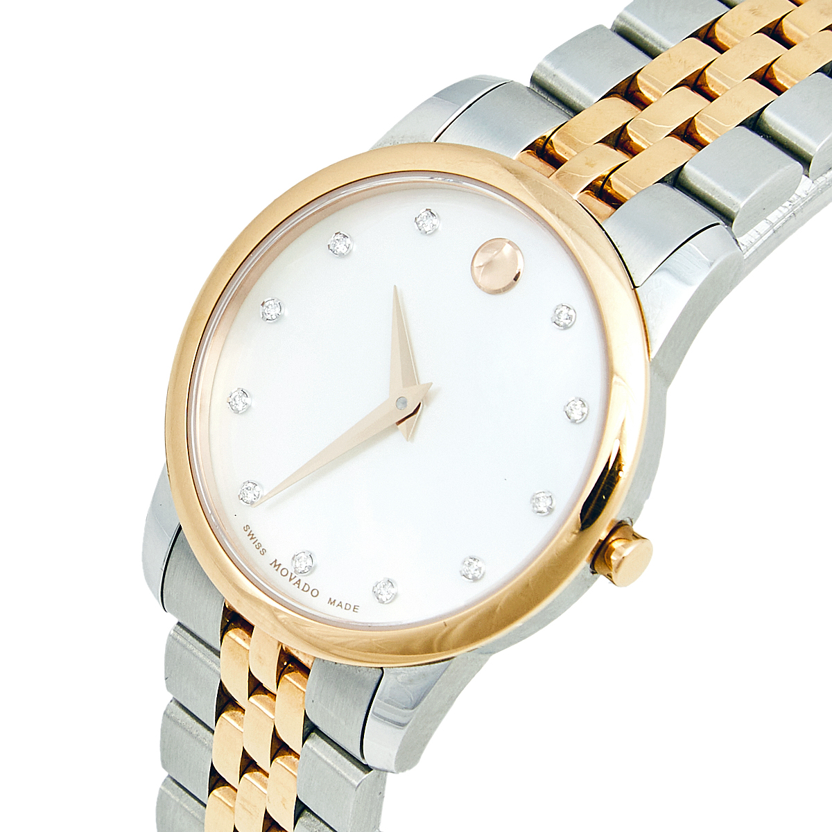

Movado Mother of Pearl Diamond Two Tone Stainless Steel Museum, White