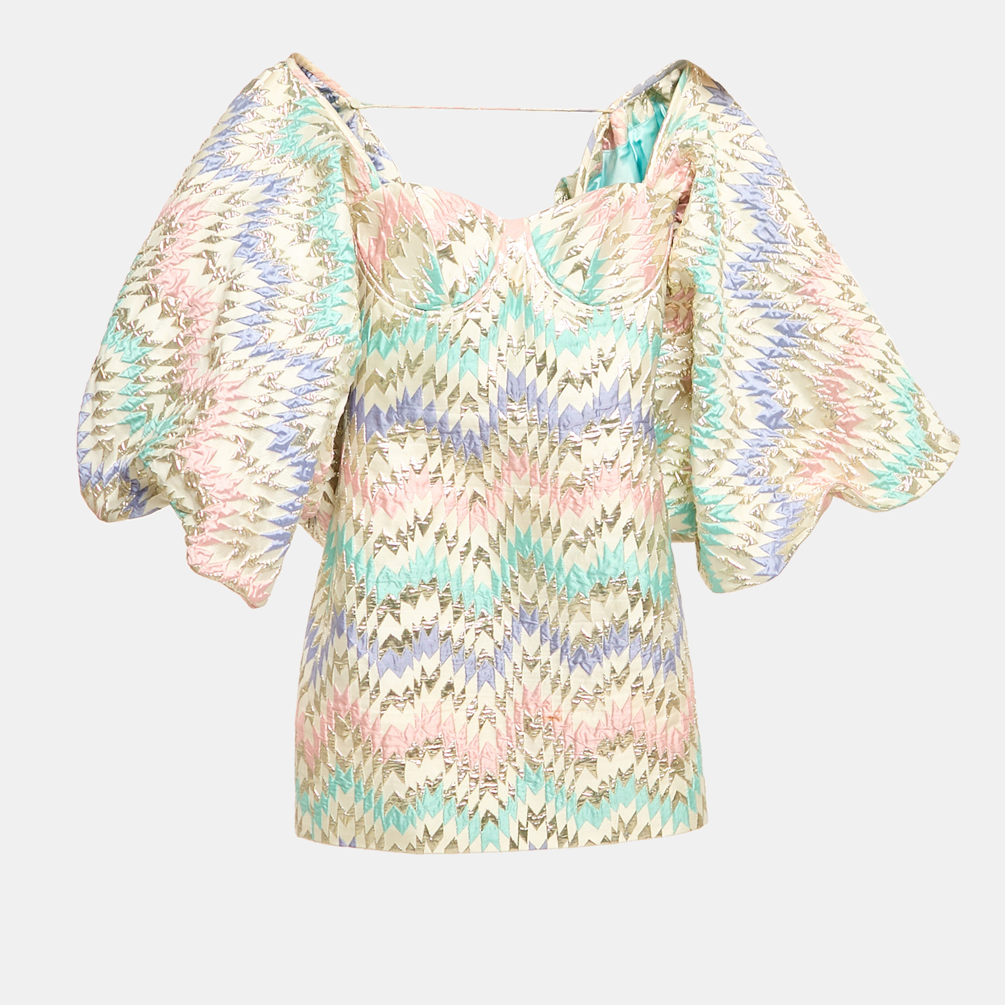 

Mrs. Keepa Multicolor Chevron Lurex Jacquard Sleeve Detail Mini Dress M