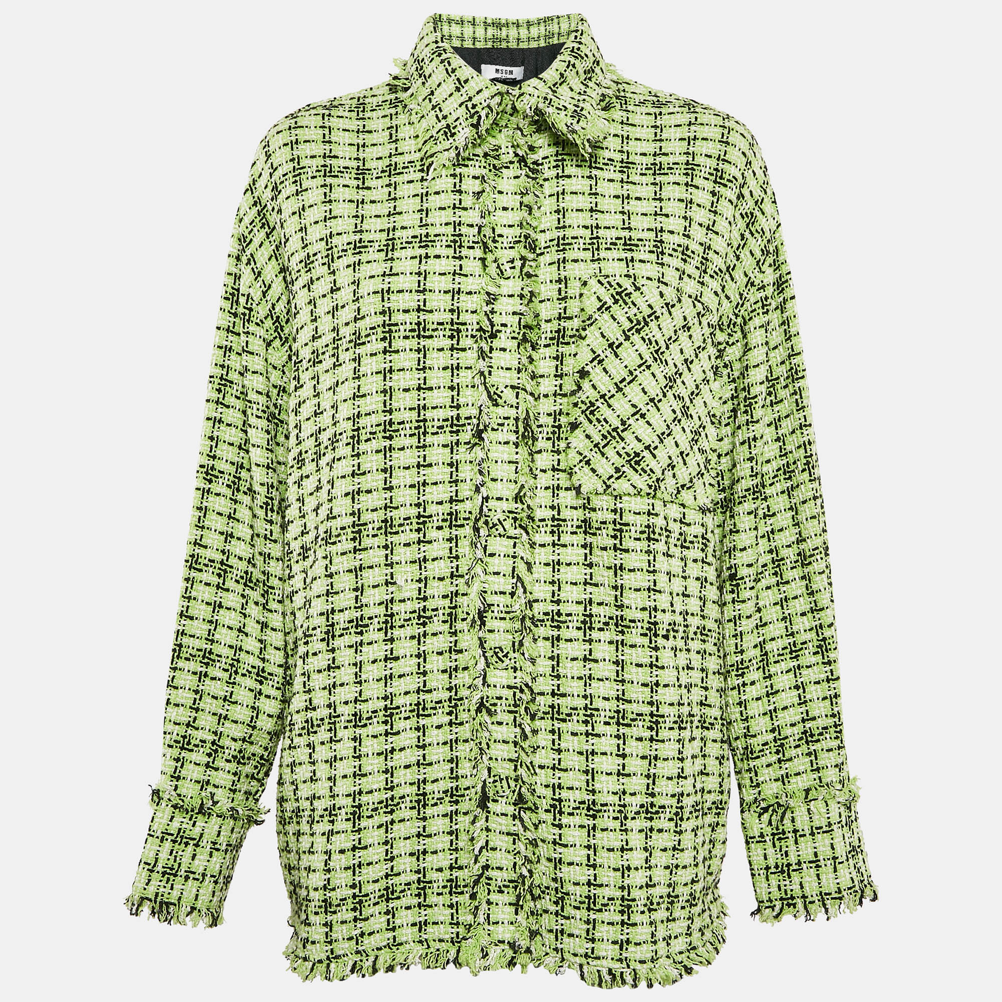 

MSGM Green Tweed Fringed Jacket S