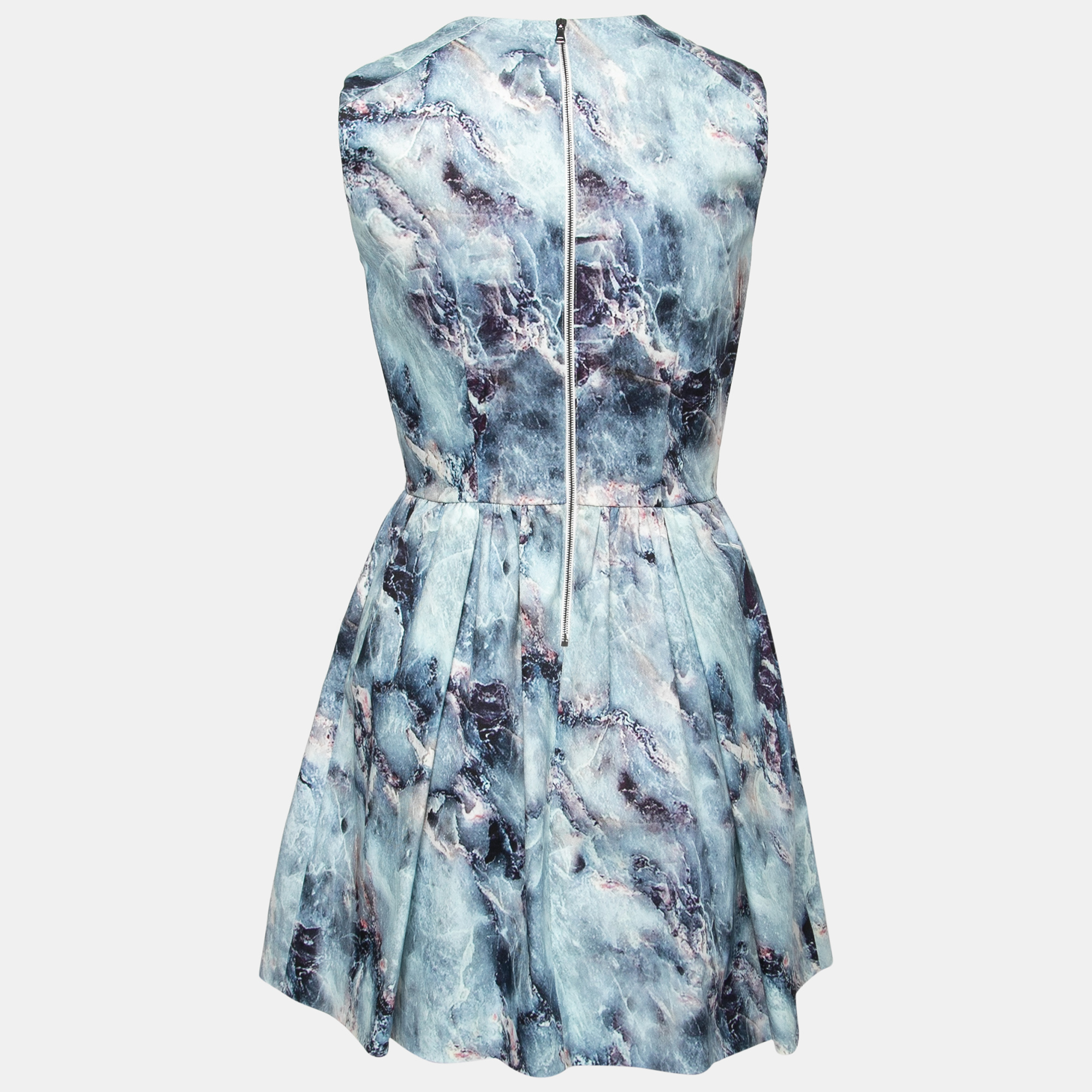 

MSGM Blue Abstract Printed Cotton Canvas Zip Accent Detail Dress