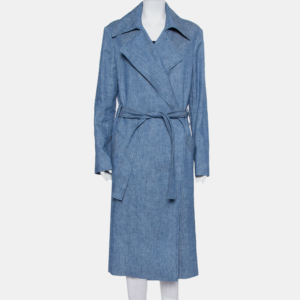 Pre-owned Msgm Blue Denim Tailored Belted Coat M