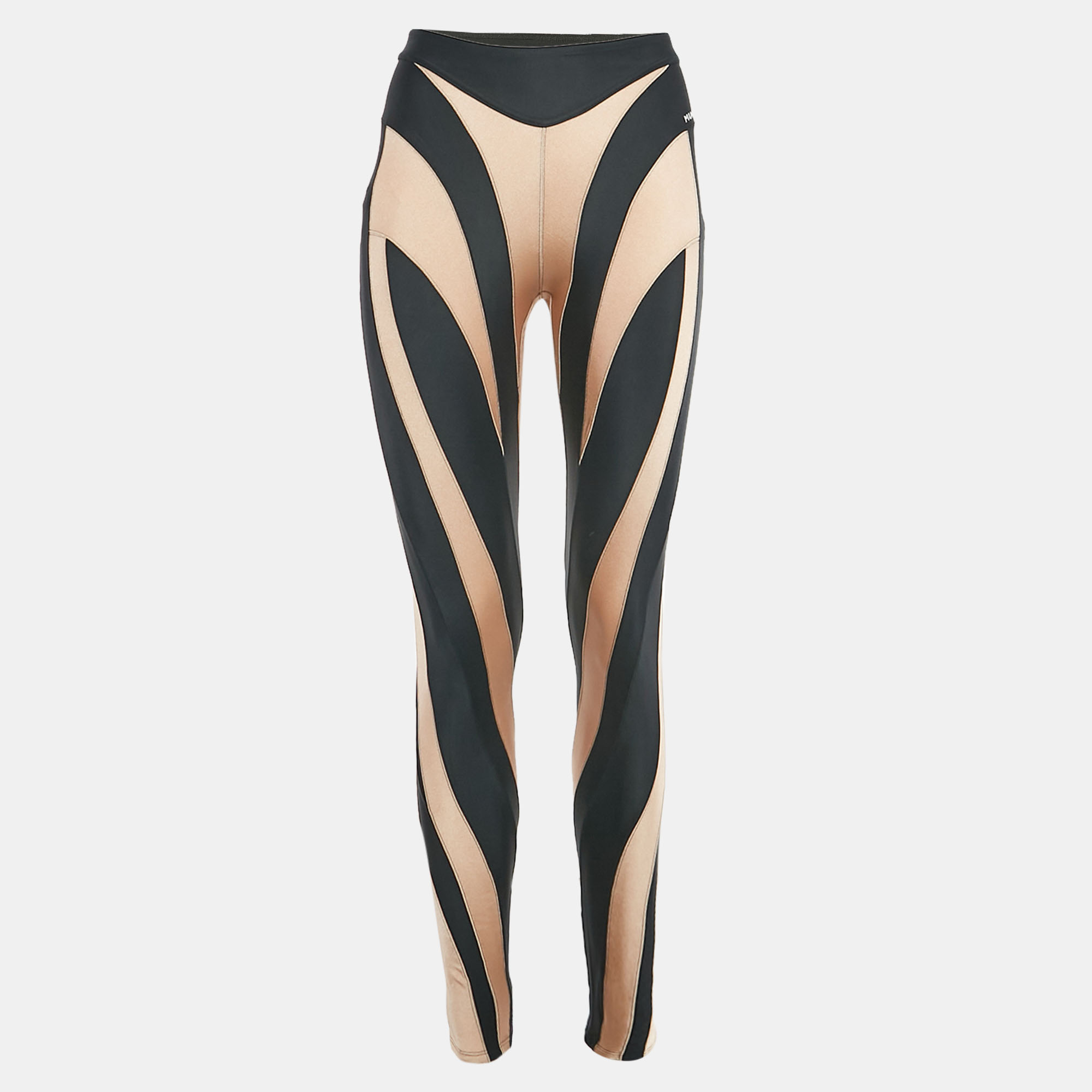 

Mugler Tan/Black Paneled Jersey Spiral Leggings M