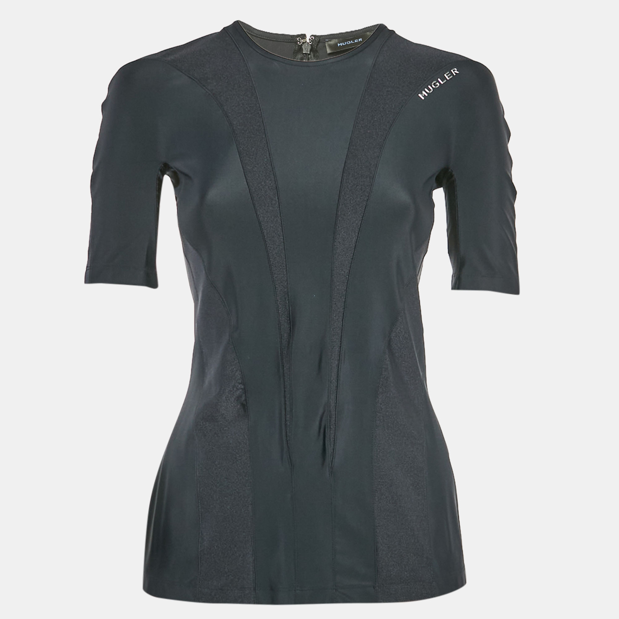 

Mugler Black Technical Jersey Paneled Top M