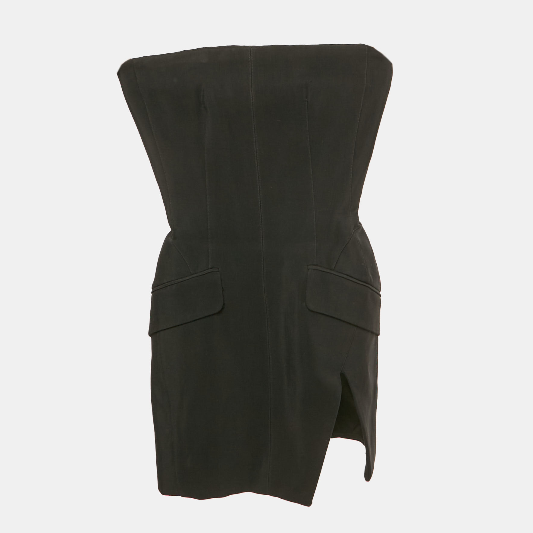 

MUGLER Black Gabardine Strapless Mini Dress S