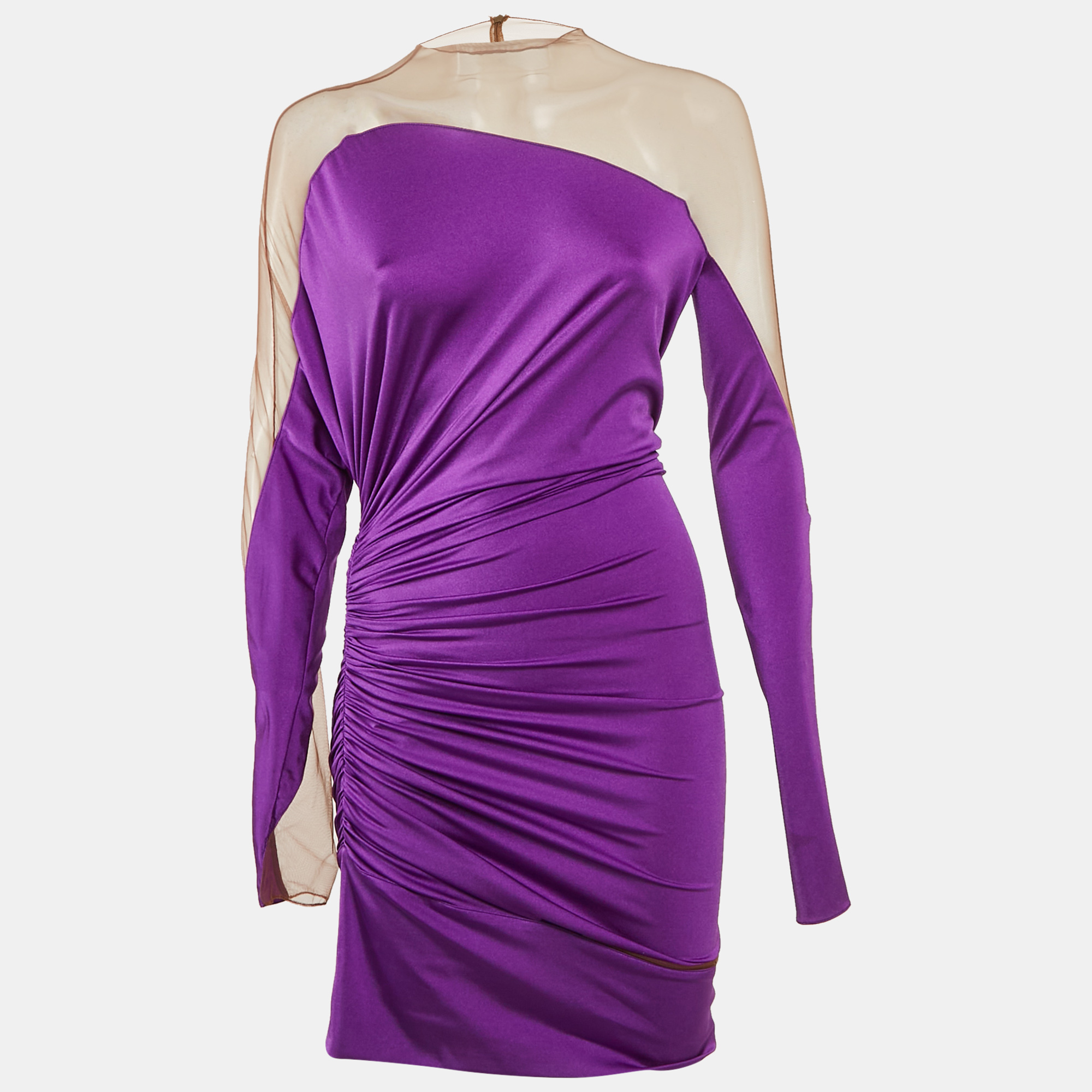 

MUGLER Purple Jersey Ruched Mini Dress M