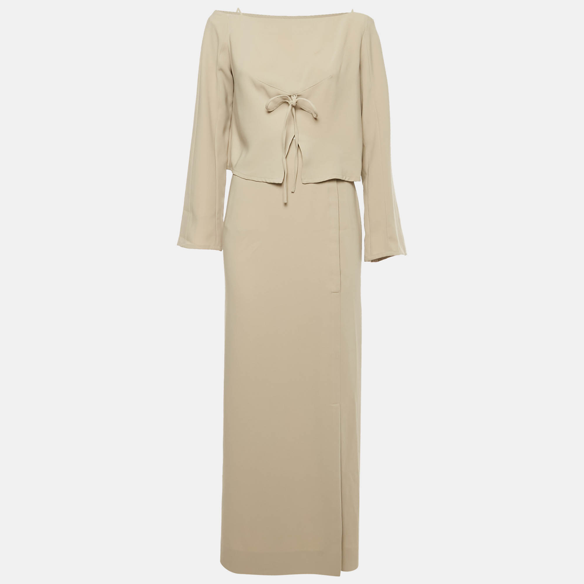 

Mugler Taupe Crepe Cold Shoulder Top & Skirt Set M, Brown