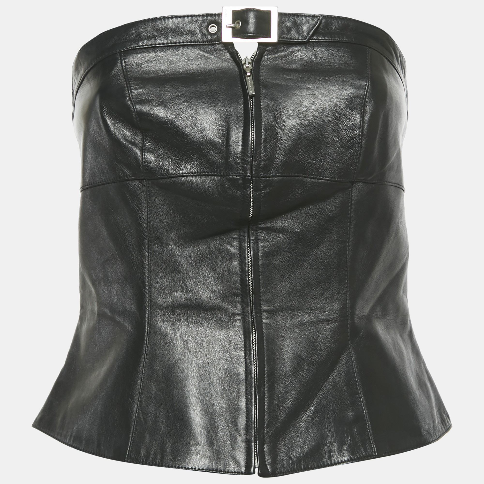 

MUGLER Black Leather Strapless Top M