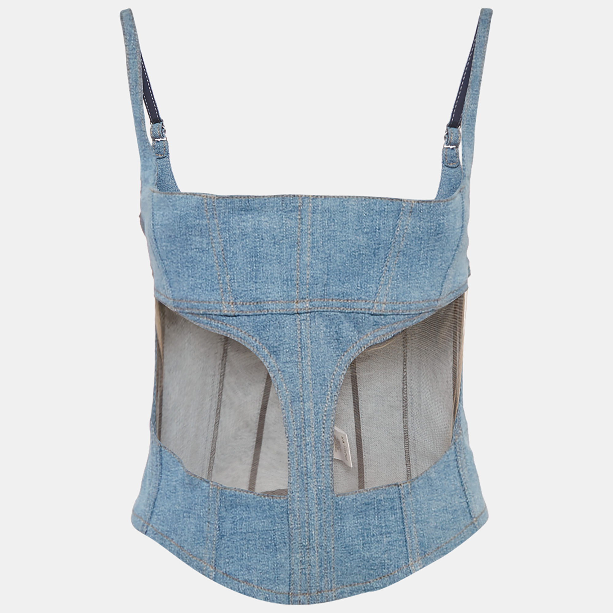 

Mugler Blue Tulle Trim Denim Corset Top L