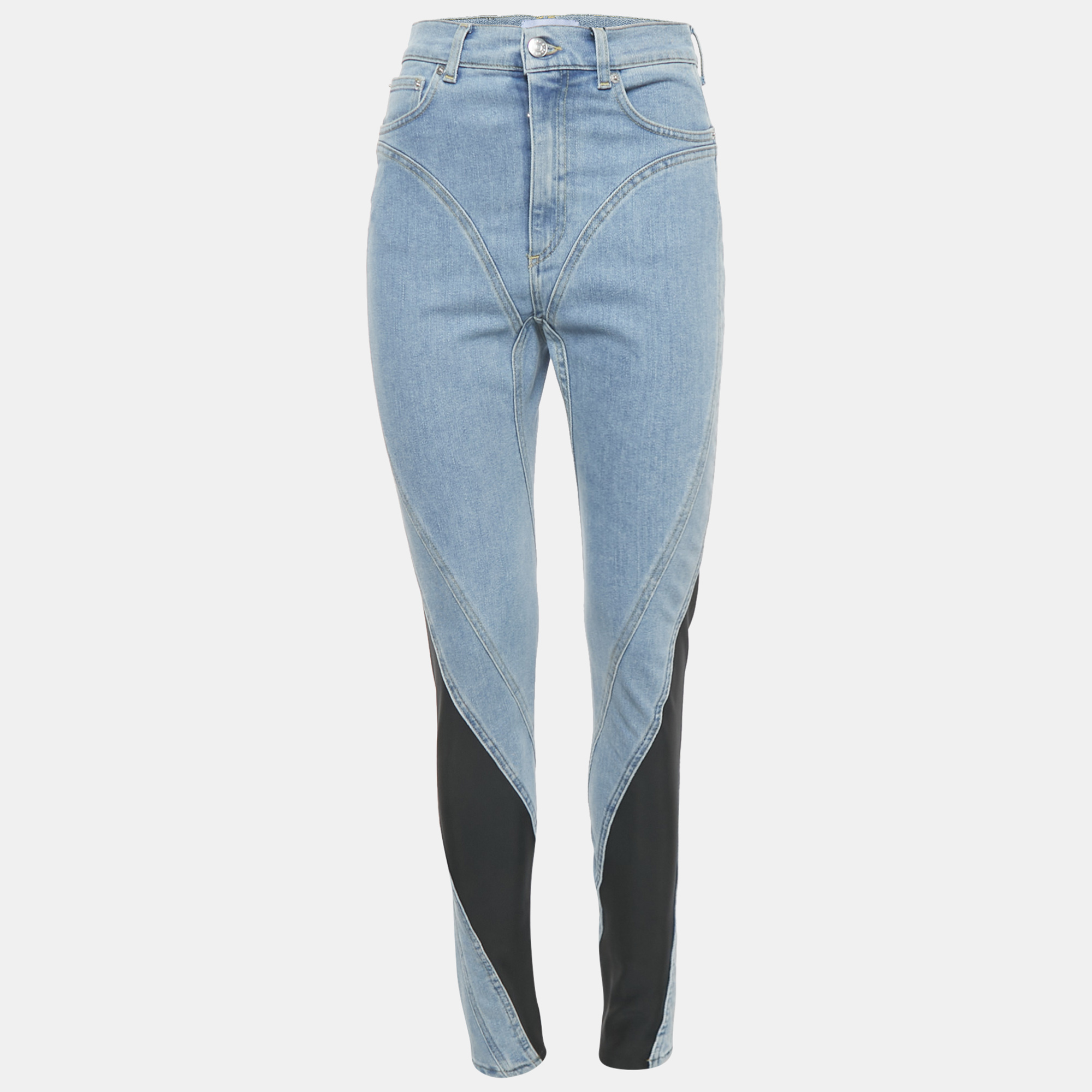 

MUGLER X H&M Blue & Black Panel Denim Spiral Skinny Jeans M Waist 27"