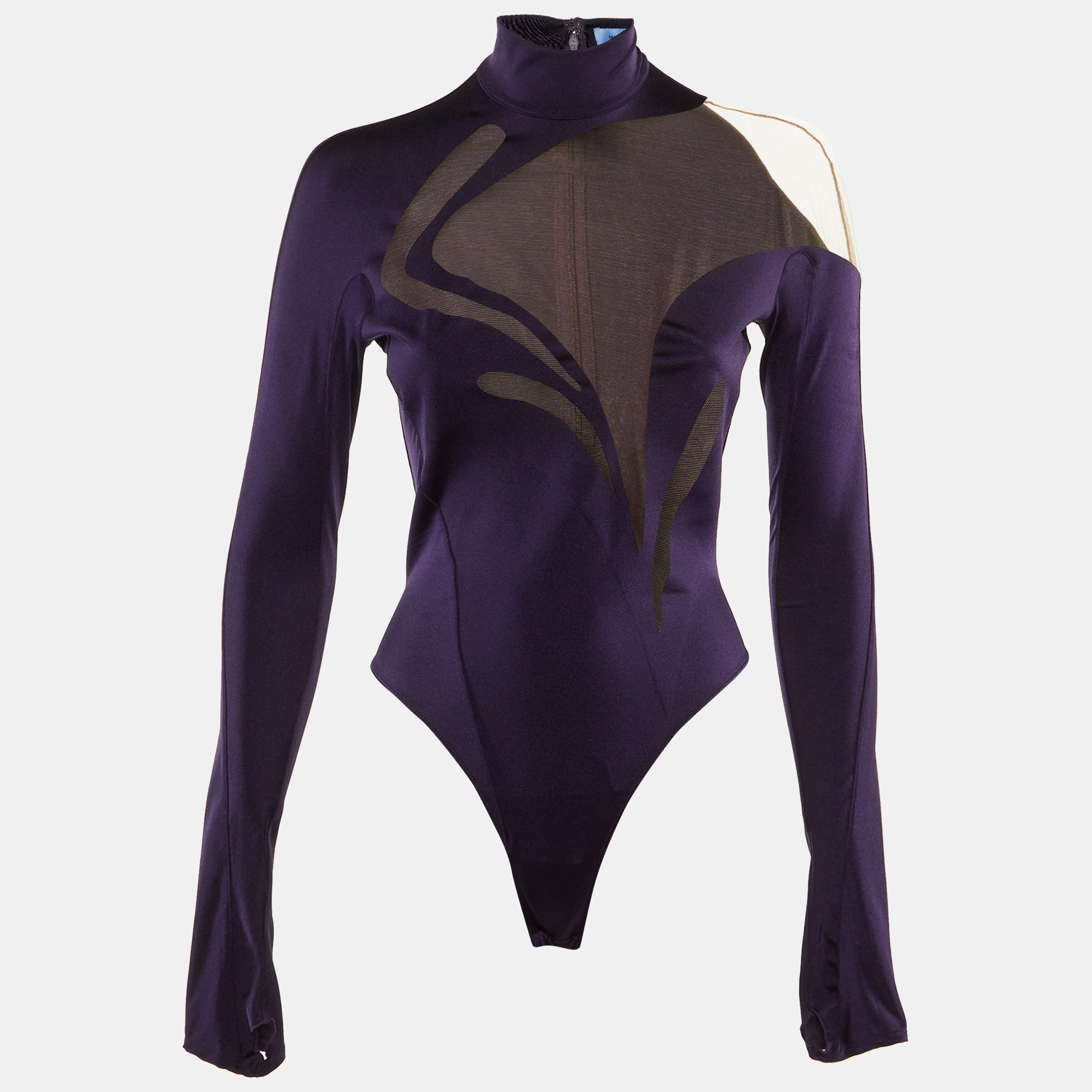 

Mugler Purple Stretch Crepe High Neck Bodysuit M