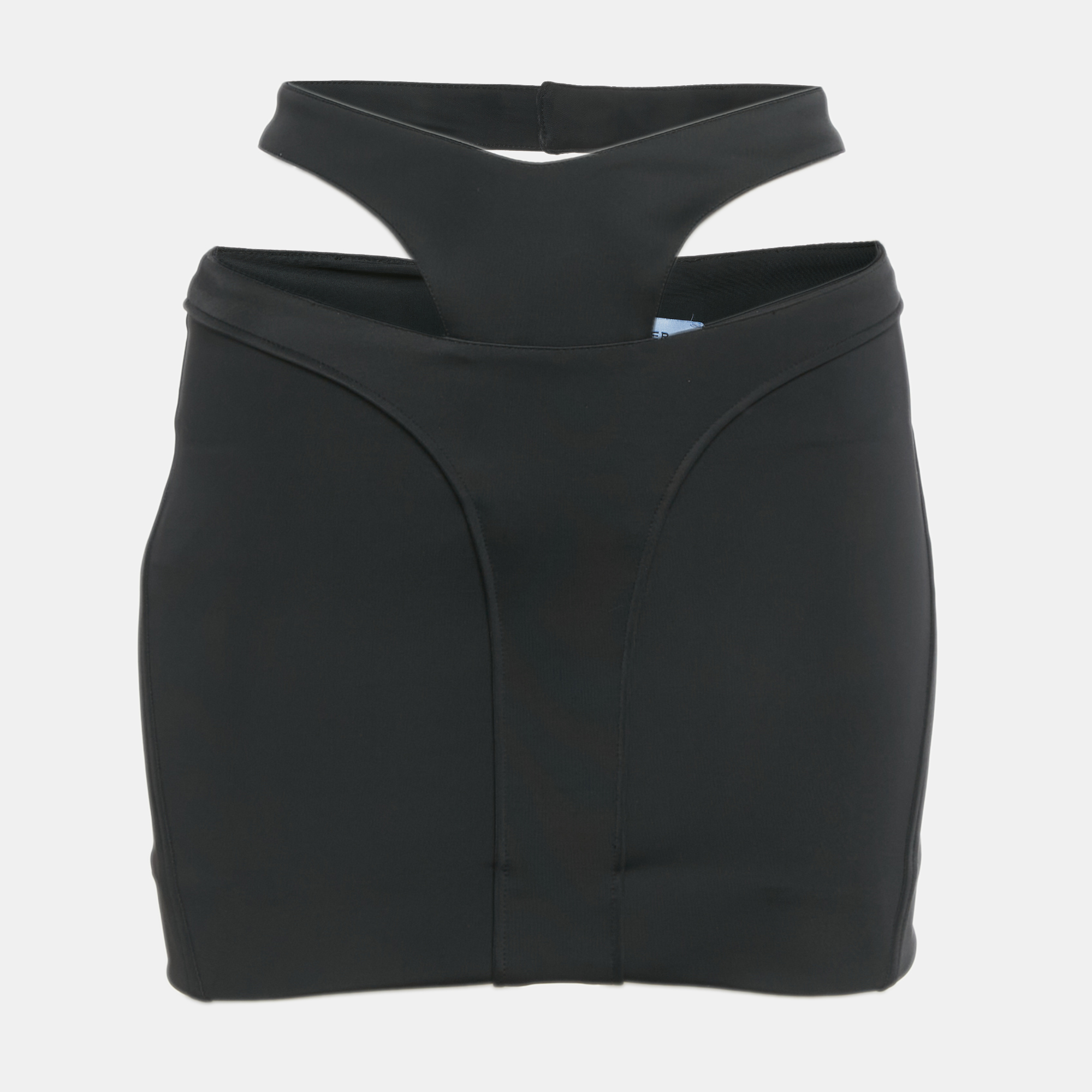 

MUGLER Black Jersey Cut-Out Waist Mini Skirt S