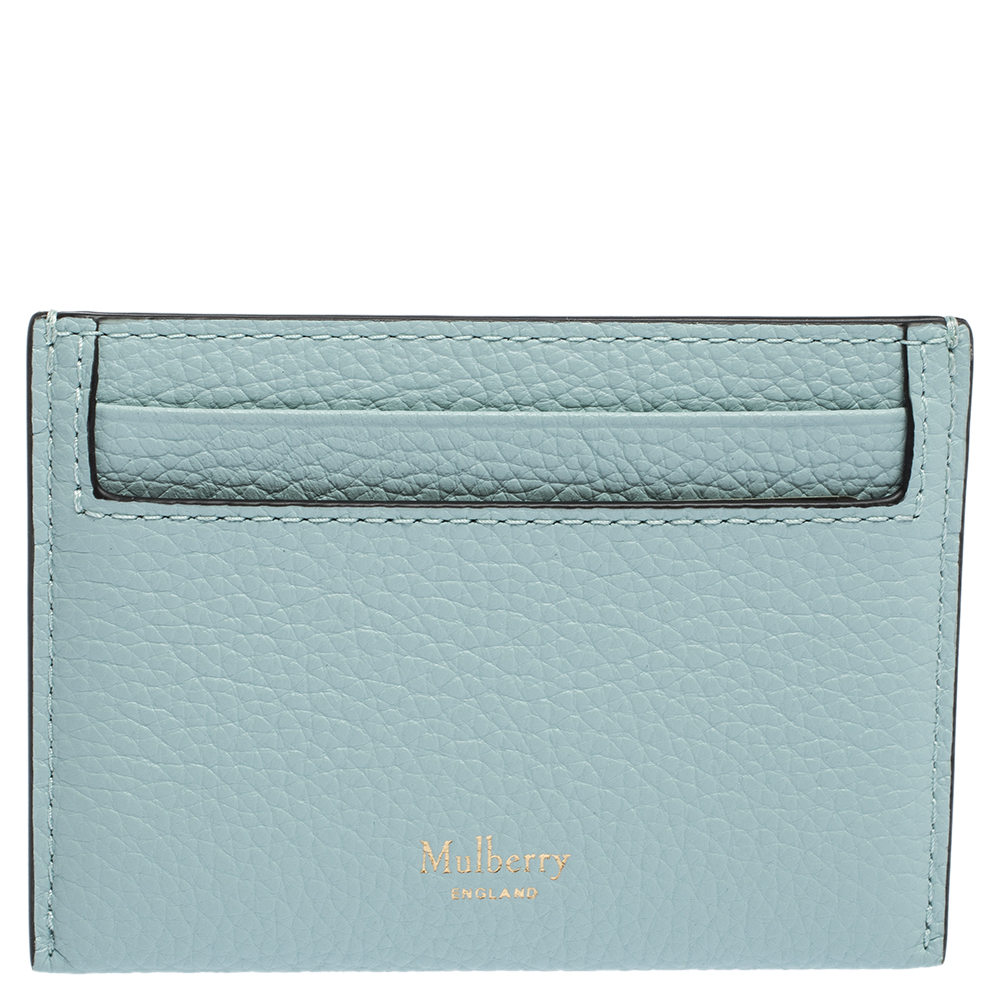 Pre Owned Mulberry Powder Blue Grained Leather Card holder
