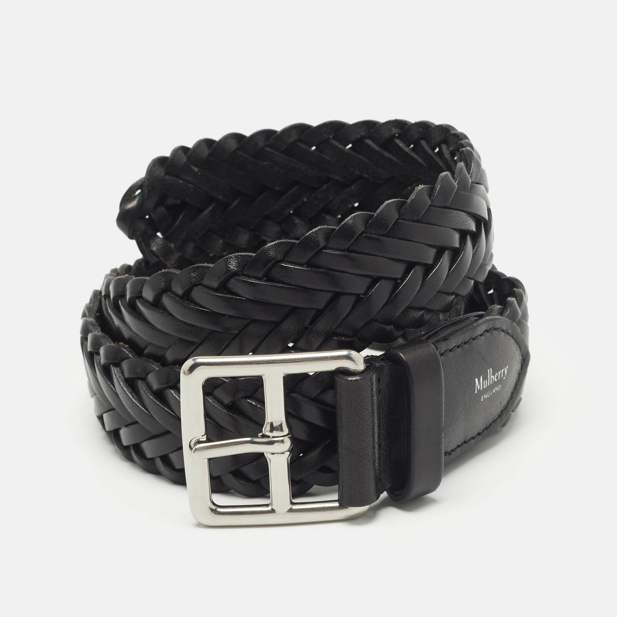 

Mulberry Black Woven Leather Buckle Belt