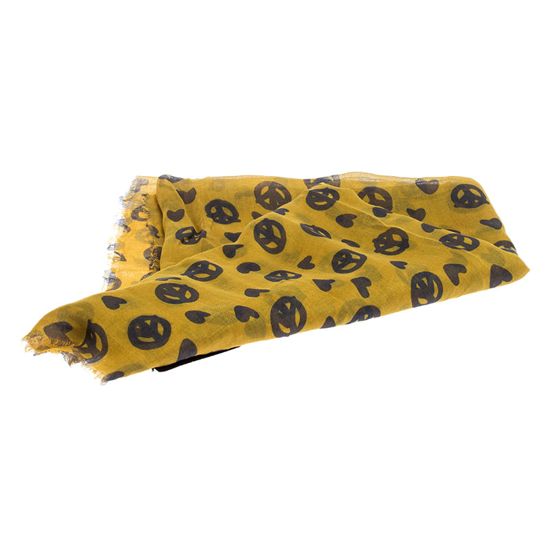 

Mulberry Field Gold Peace and Love Print Modal Wrap Scarf